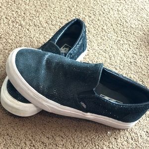 Black pebble leather slip on vans